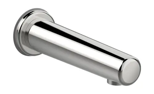 Chromfarbener Wasserhahn von HANSA, mit runder Wandbasis und schlankem, zylindrischen Auslauf. Ideal für moderne Waschtische oder ähnliche Anwendungen.